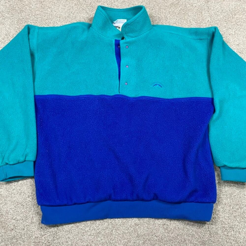 VTG Sun Mountain Fleece Jacket Womens L Blue Snap Pullover Sweatshirt Gorpcore